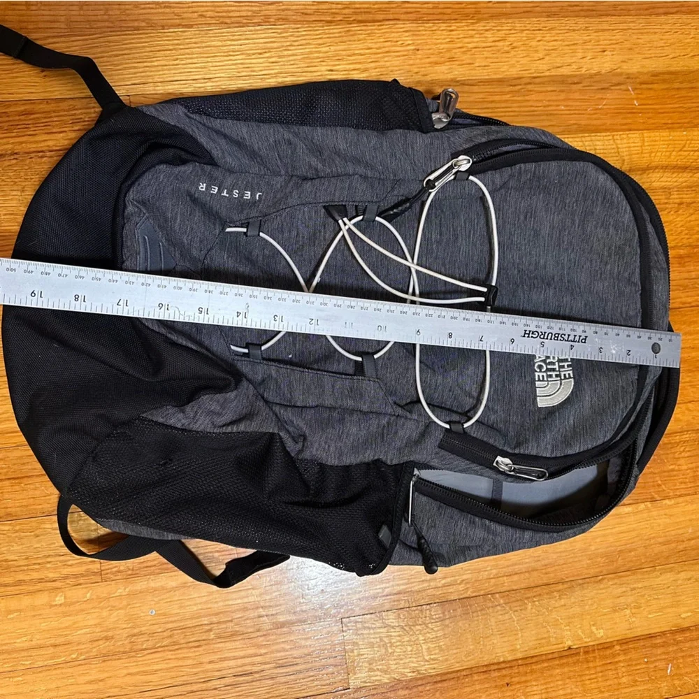 The North Face Jester Backpack  Everyday Travel Pack Black Gray Silver Hardware